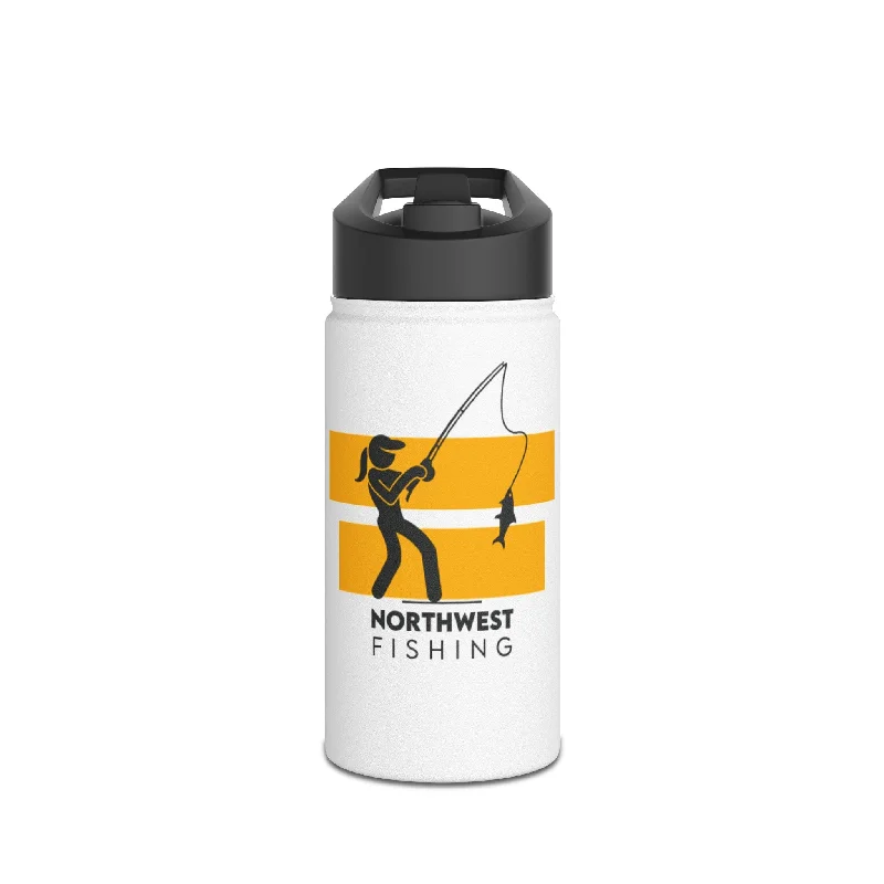 ice fishing equipment-Water Bottle - Warning Woman Fishing H2O Stay Hydrated Reel Gals Design