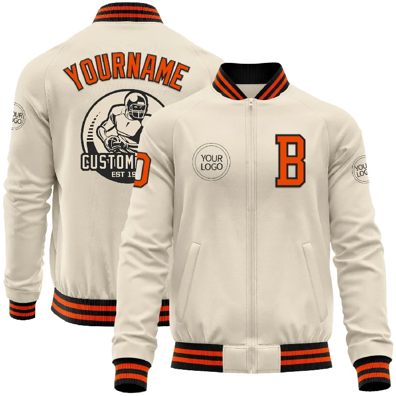 baitcasting reels for catfish-Custom Cream Orange-Black Bomber Varsity Letterman Zipper Jacket