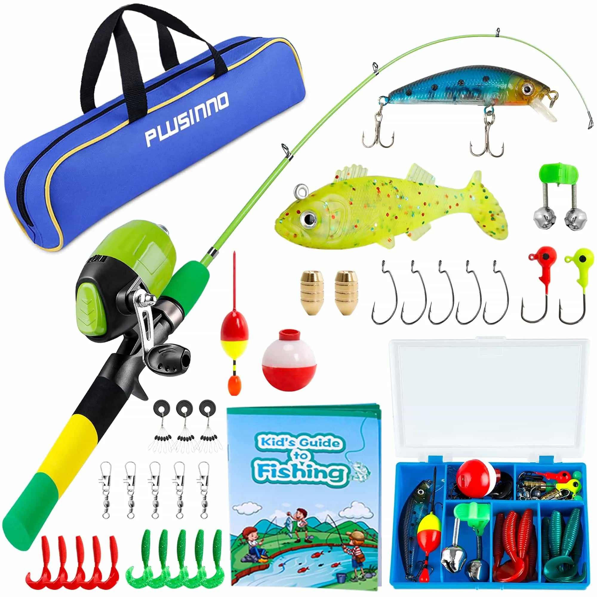 artificial lures for saltwater-PLUSINNO Rainbow Kids Fishing and Reel Combos Full Kit without Net