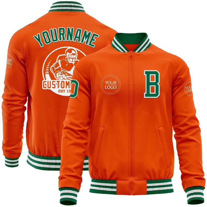 fishing rod combos for trout-Custom Orange Kelly Green-White Bomber Varsity Letterman Zipper Jacket