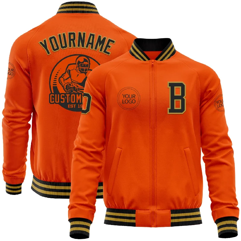 fishing line for car fishing-Custom Orange Black-Old Gold Bomber Varsity Letterman Zipper Jacket