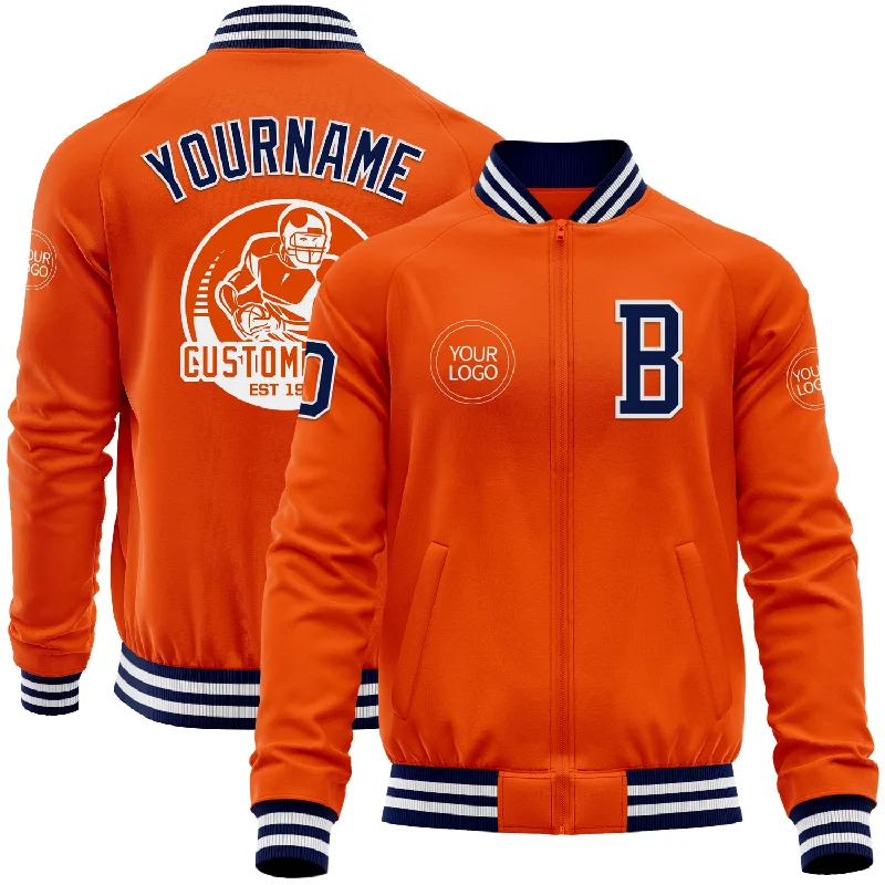 fishing kayaks for deep sea-Custom Orange Navy-White Bomber Varsity Letterman Zipper Jacket