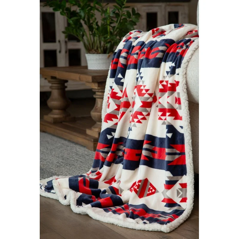 fishing nets for freshwater trolling-Red, White & Blue Southwest Plush Throw Blanket - 56"x 68"