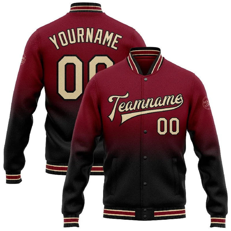 fishing reels for home storage-Custom Crimson City Cream-Black Bomber Full-Snap Varsity Letterman Fade Fashion Jacket