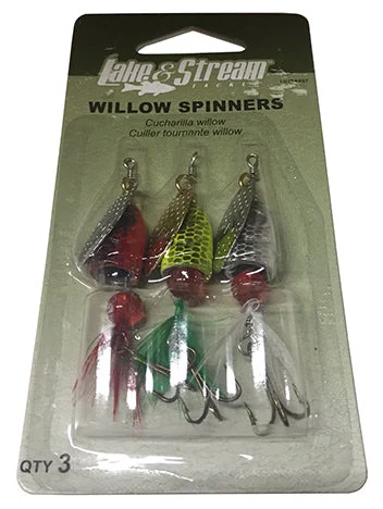 fishing tackle for beginners-LAKE & STREAM WILLOW SPINNER LURE 3PK