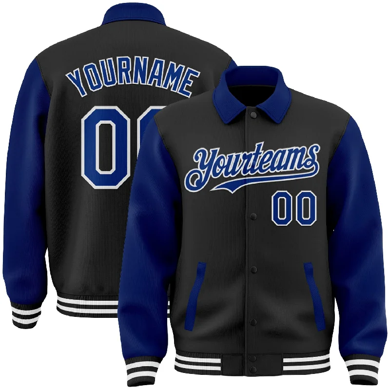 trout fishing bait-Custom Black Royal-White Bomber Full-Snap Varsity Letterman Two Tone Lapel Collar Byron Jacket