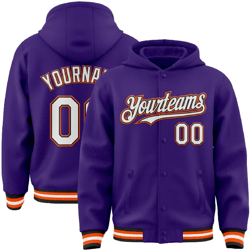 carp fishing rods cheap-Custom Purple Black-Orange Bomber Full-Snap Varsity Letterman Hoodie Jacket