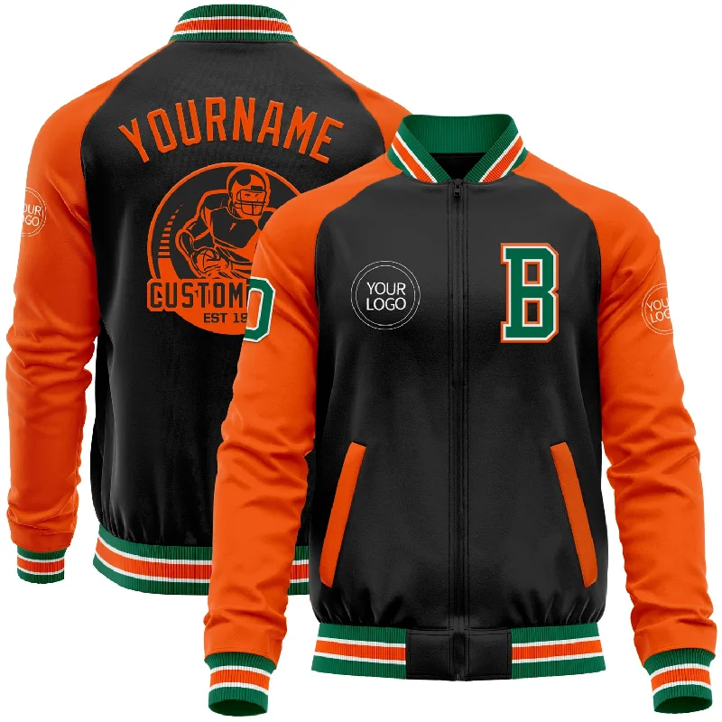 fishing line for trout-Custom Black Kelly Green-Orange Bomber Varsity Letterman Two Tone Zipper Jacket