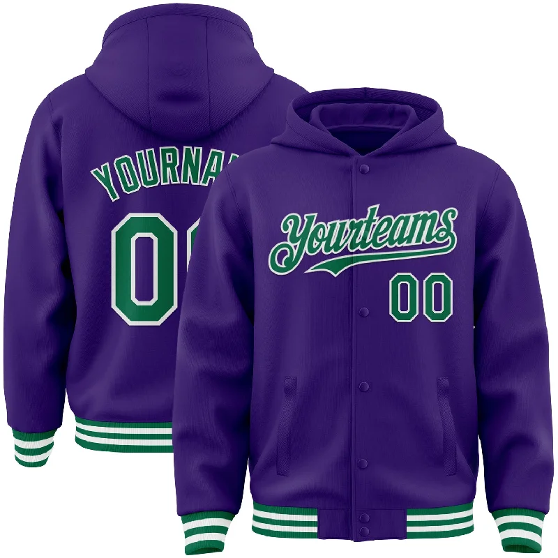 fishing waders reviews-Custom Purple Kelly Green-White Bomber Full-Snap Varsity Letterman Hoodie Jacket