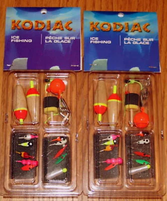 fishing boats for freshwater fishing-2 Kodiac Ice Fishing Kits 20 Jigs 6 Floats 2 Depth Find