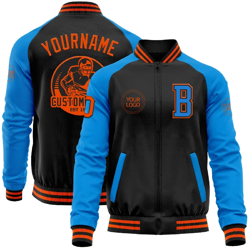 artificial lures for trout-Custom Black Orange-Powder Blue Bomber Varsity Letterman Two Tone Zipper Jacket