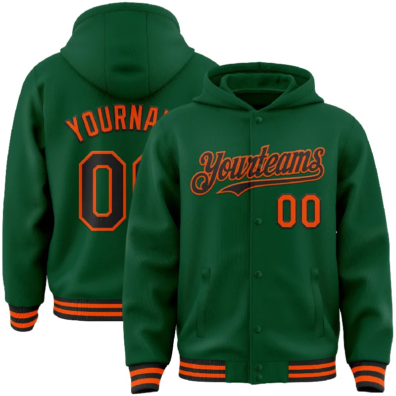 fishing rod tip repair-Custom Kelly Green Black-Orange Bomber Full-Snap Varsity Letterman Hoodie Jacket