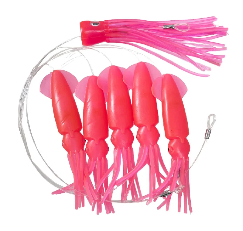 fishing poles for women trolling-Buku Teaser + Daisy Chain 6" Squid with Pusher Lumo Pink