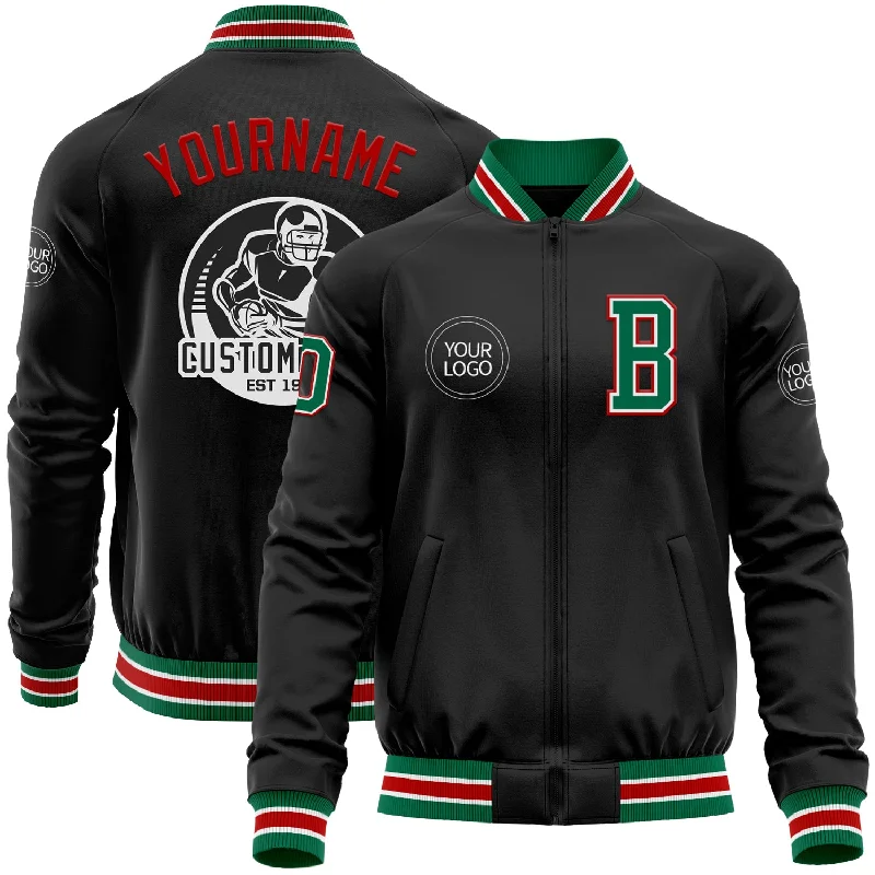 fishing rod blanks-Custom Black Kelly Green-Red Bomber Varsity Letterman Zipper Jacket