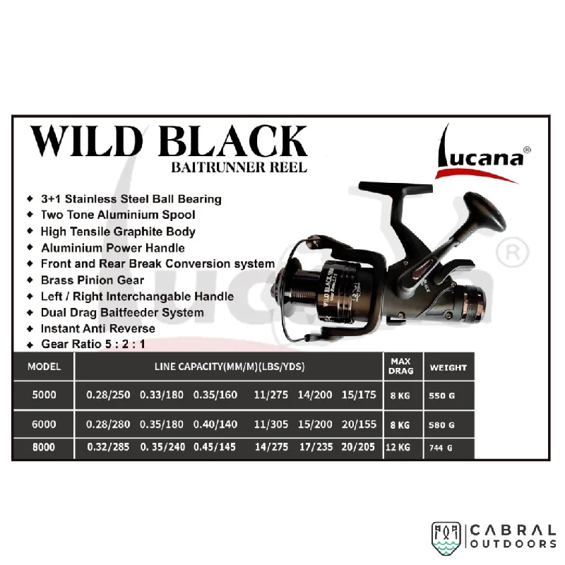 fishing tackle for freshwater trolling-Lucana Wild Black Baitrunner 5000-8000 Reels