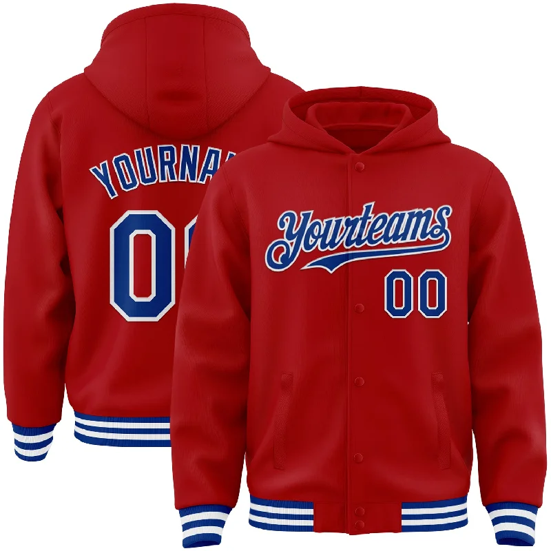 fishing boats for kids-Custom Red Royal-White Bomber Full-Snap Varsity Letterman Hoodie Jacket