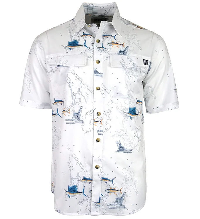 fishing poles for bank fishing-Men's Marine Charts UV Vented Fishing Shirt