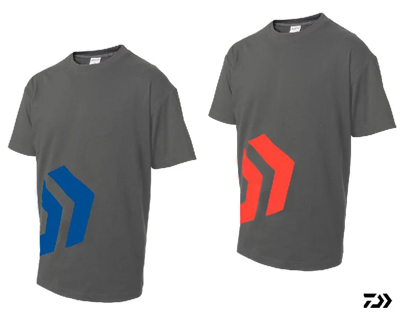 fishing kayaks for kids-Daiwa DVEC Angled Logo T-Shirt - Grey/Red - Grey/Blue - Med - XXXL