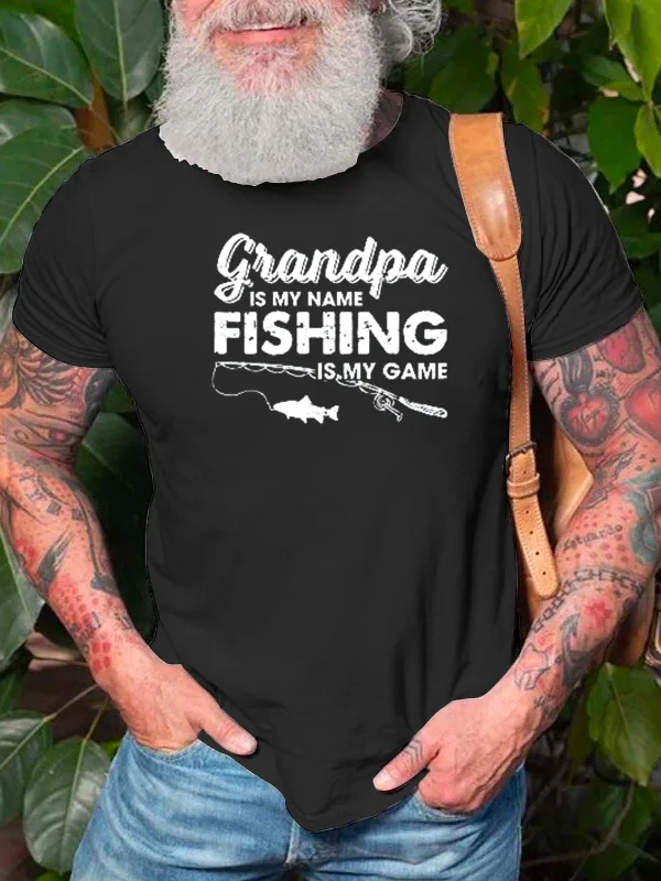 fishing rod combos for catfish-Mens Grandpa is My Name Fishing is My Game T Shirt Funny Fathers Day Fish Papa