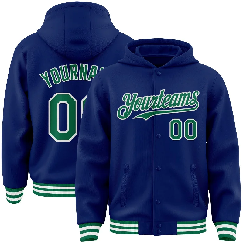 carp fishing rods reviews-Custom Royal Kelly Green-White Bomber Full-Snap Varsity Letterman Hoodie Jacket