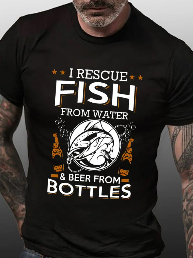 fishing line for ice fishing rods-I Rescue Fish From Water & Beer From Bottles T-shirt