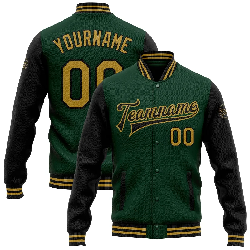 fishing reels for kayak fishing-Custom Green Old Gold-Black Bomber Full-Snap Varsity Letterman Two Tone Jacket