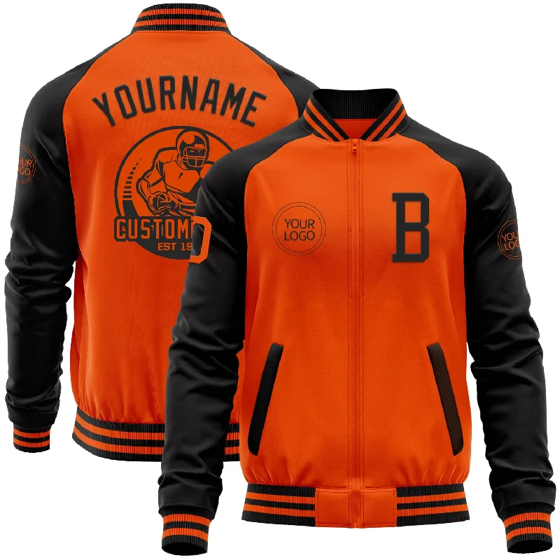 fishing rod combos for kids-Custom Orange Black Bomber Varsity Letterman Two Tone Zipper Jacket