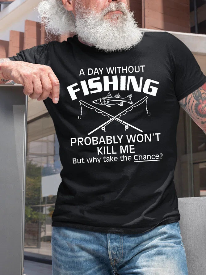 fishing knots for carp fishing-Men's Fishing Funny Print Casual Short Sleeve T-Shirt