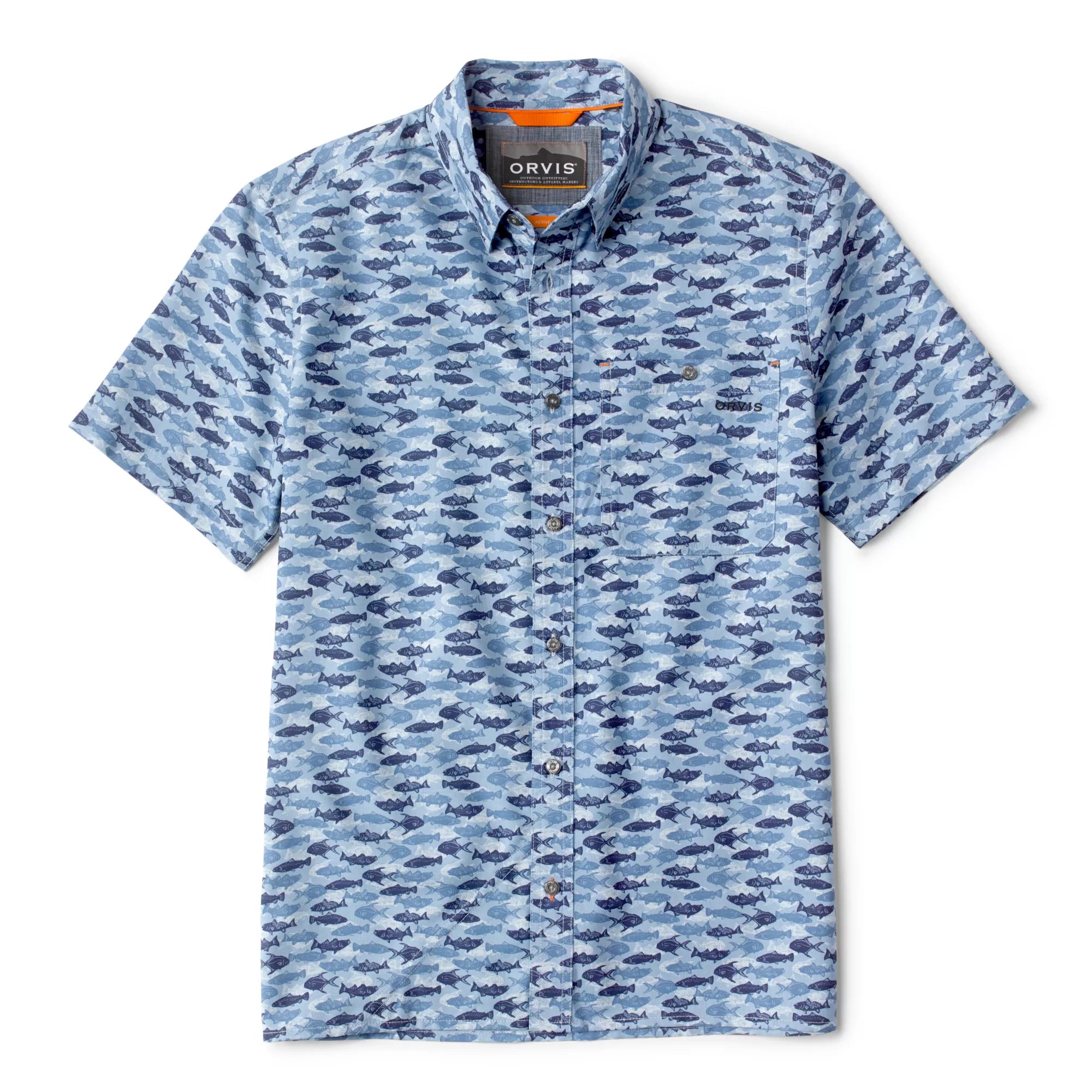 fishing rod holders for cars-Orvis Tech Chambray Printed Short-Sleeve Shirt - Dusty Blue