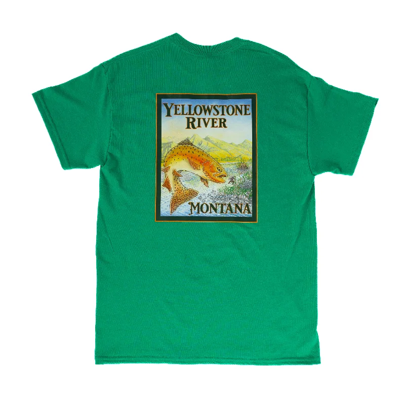 fishing poles for women trolling-Yellow Dog Flyfishing Yellowstone River T-Shirt - Green