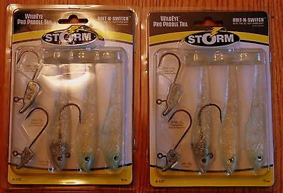 baitcasting reels for trolling-Two Packs - Storm Pro Paddle Tail Bait-N-Switch 4.5" Fishing Lures Cracked Ice