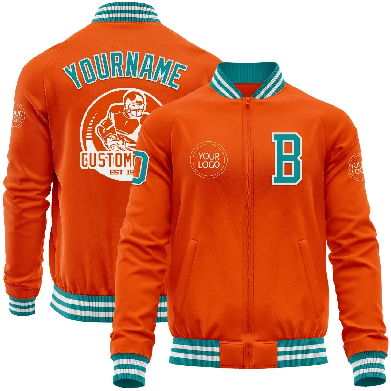 fishing rod holders for home-Custom Orange Teal-White Bomber Varsity Letterman Zipper Jacket