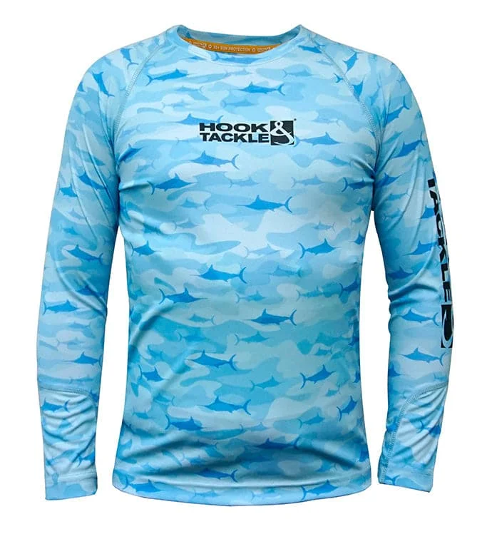 fishing hooks size guide-Youth Camo Billfish UV Fishing Shirt (8-20)