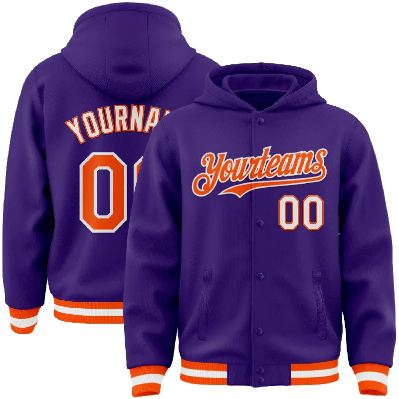 best fishing reels 2025-Custom Purple Orange-White Bomber Full-Snap Varsity Letterman Hoodie Jacket