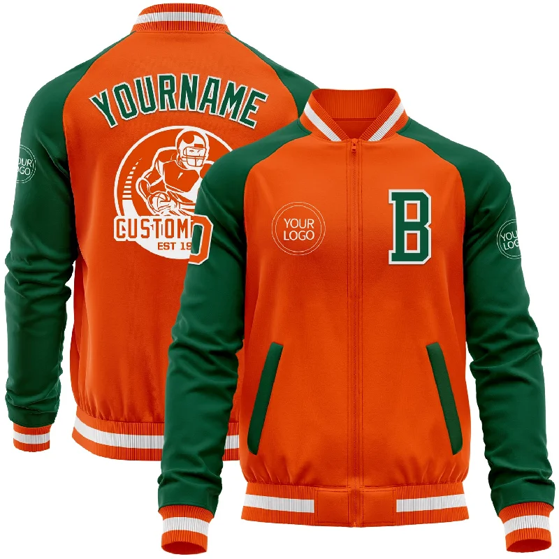 fishing nets for deep sea-Custom Orange White-Kelly Green Bomber Varsity Letterman Two Tone Zipper Jacket