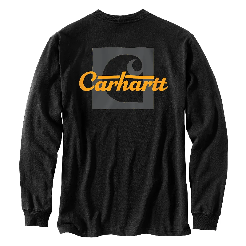 fishing line for catfish fishing-Carhartt Loose Fit Heavyweight Long Sleeve Pocket Graphic Script T-Shirt