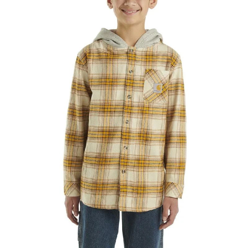 fishing line for bass fishing-Carhartt Kids Boy's Long-Sleeve Flannel Button-Front Hooded Shirt