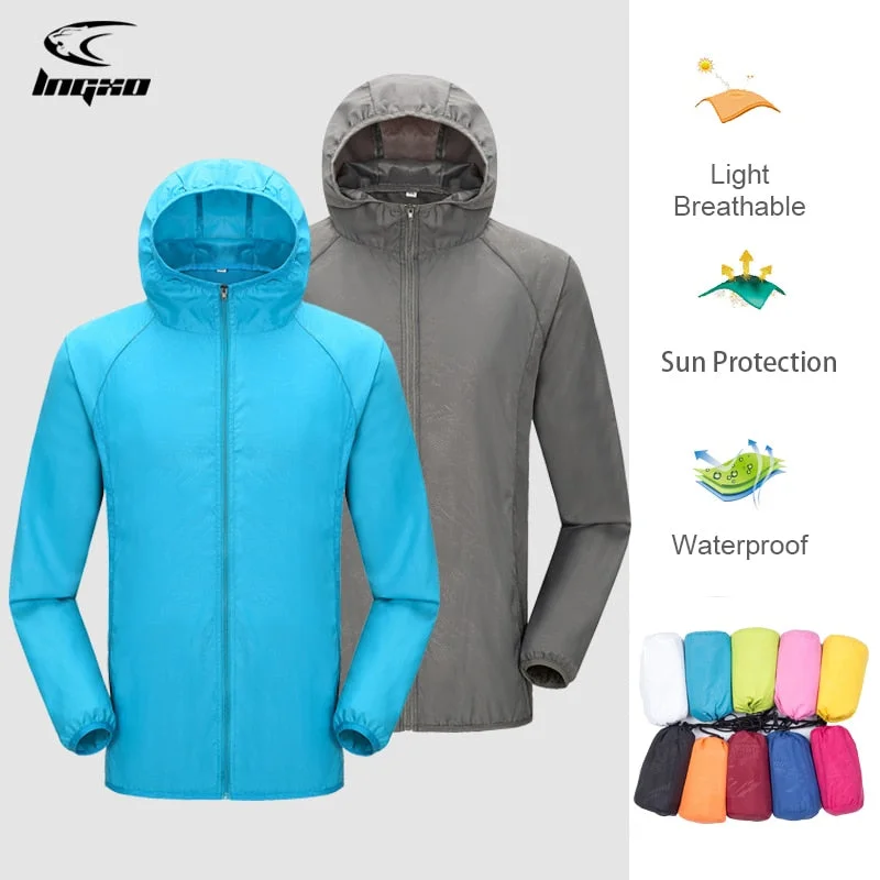 ice fishing equipment-Camping Rain Jacket Men Women Waterproof Sun Protection Clothing Fishing Hunting Clothes Quick Dry Skin Windbreaker With Pocket