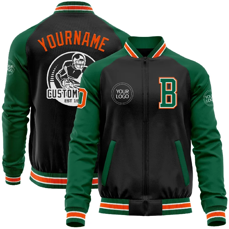 fishing rod building kits-Custom Black Orange-Kelly Green Bomber Varsity Letterman Two Tone Zipper Jacket