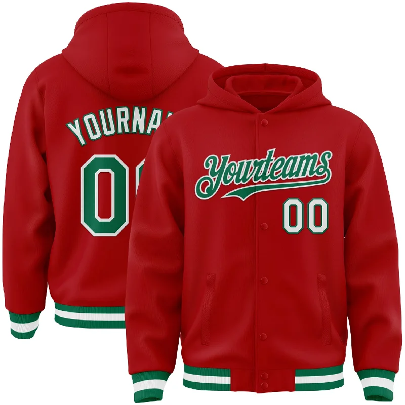 carp fishing tackle for sale-Custom Red Kelly Green-White Bomber Full-Snap Varsity Letterman Hoodie Jacket