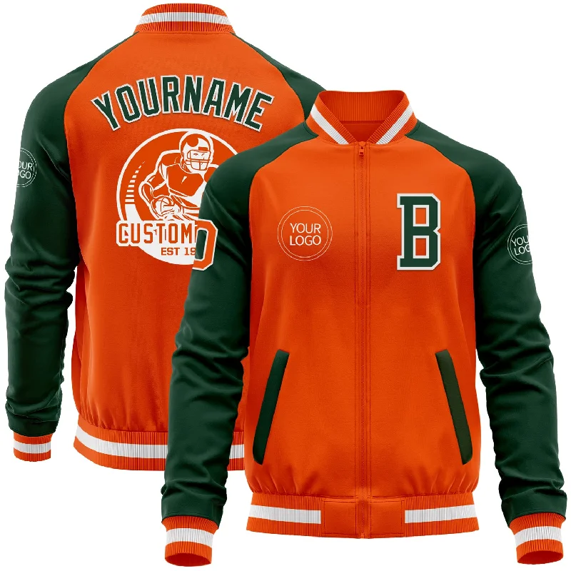 catfish fishing reels for sale-Custom Orange White-Green Bomber Varsity Letterman Two Tone Zipper Jacket