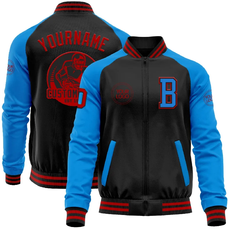 fishing kayaks for sale-Custom Black Red-Powder Blue Bomber Varsity Letterman Two Tone Zipper Jacket