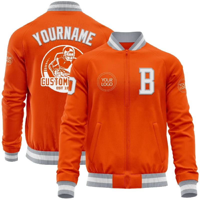 fishing line for women fishing-Custom Orange White-Gray Bomber Varsity Letterman Zipper Jacket